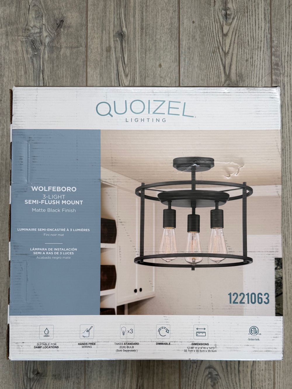 Quoizel Matte Black Woleboro 3-Light Semi-Flush Ceiling Light